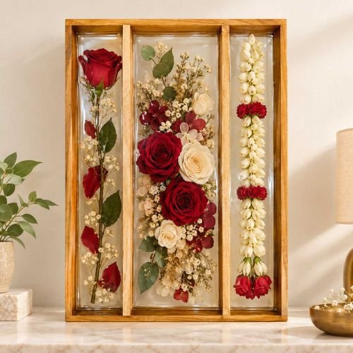 Wedding Varmala Preservation 3 Part Wooden Rectangle Frame With Acrylic Base For Resin hover