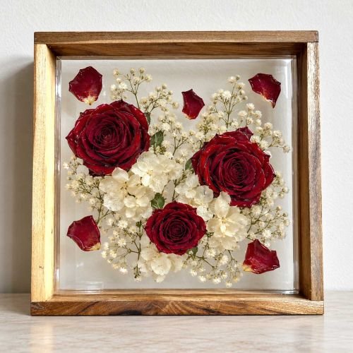 Wedding Varmala Preservation Wooden Square Frame With Acrylic Base For Resin hover