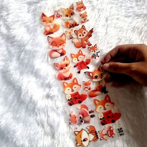 Cute Fox Transparent UV DTF Sticker Sheet