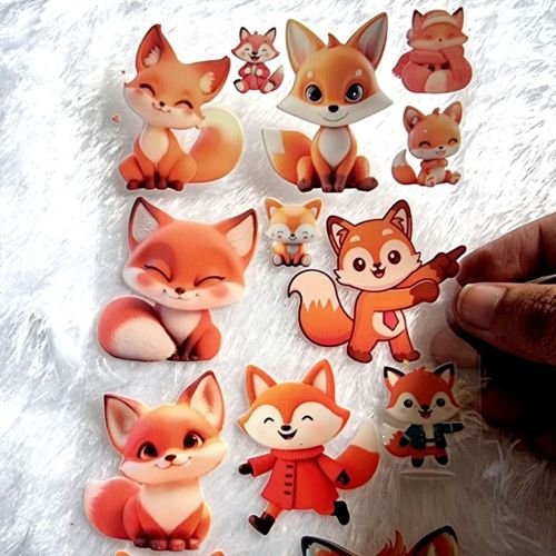 Cute Fox Transparent UV DTF Sticker Sheet hover