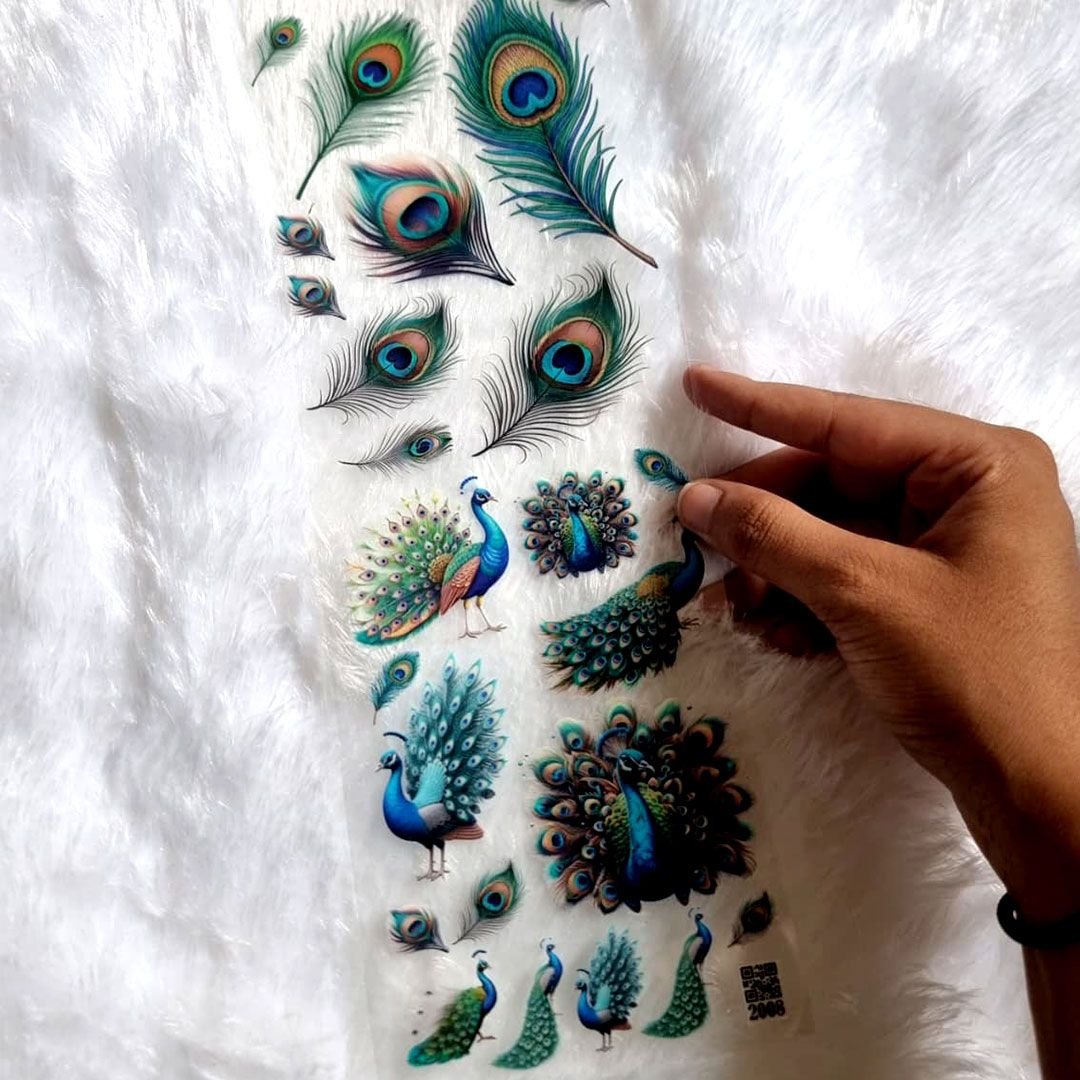 Peackck And Feather UV DTF Resin Sticker