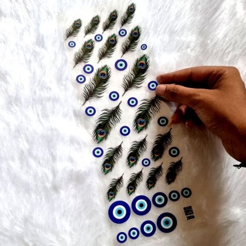 Peacock Feature With Evil Eyes UV DTF Sticker Sheet