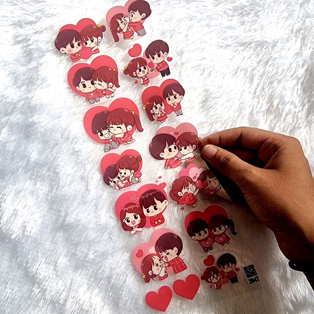 Romantic Cartoon Couple UV DTF Transfer Stickers