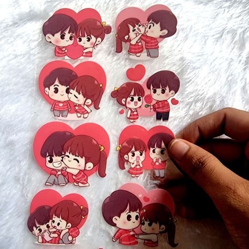 Romantic Cartoon Couple UV DTF Transfer Stickers hover