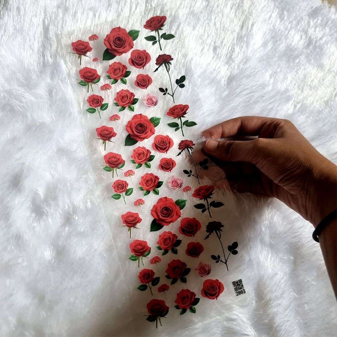 Rose Red Flower Uv Dtf Sticker Sheet For Resin Art