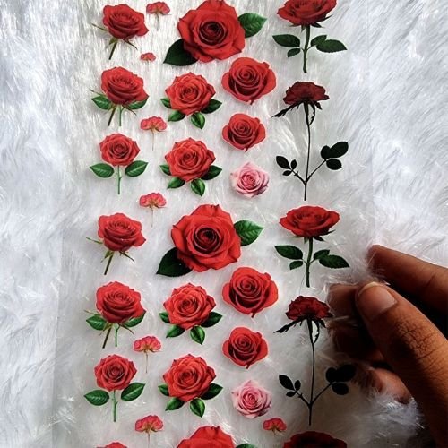 Rose Red Flower Uv Dtf Sticker Sheet For Resin Art hover