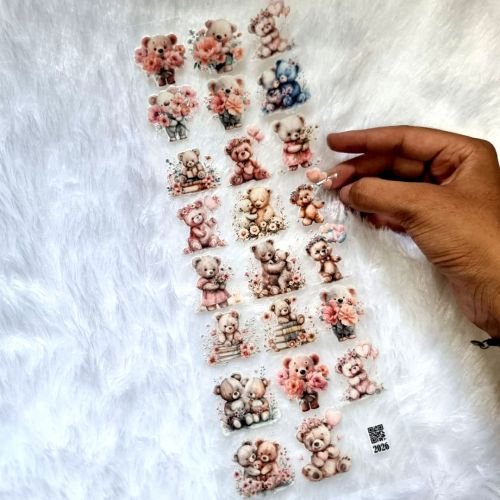 Teddy Bear With Flower UV DTF Sticker For Resin Art
