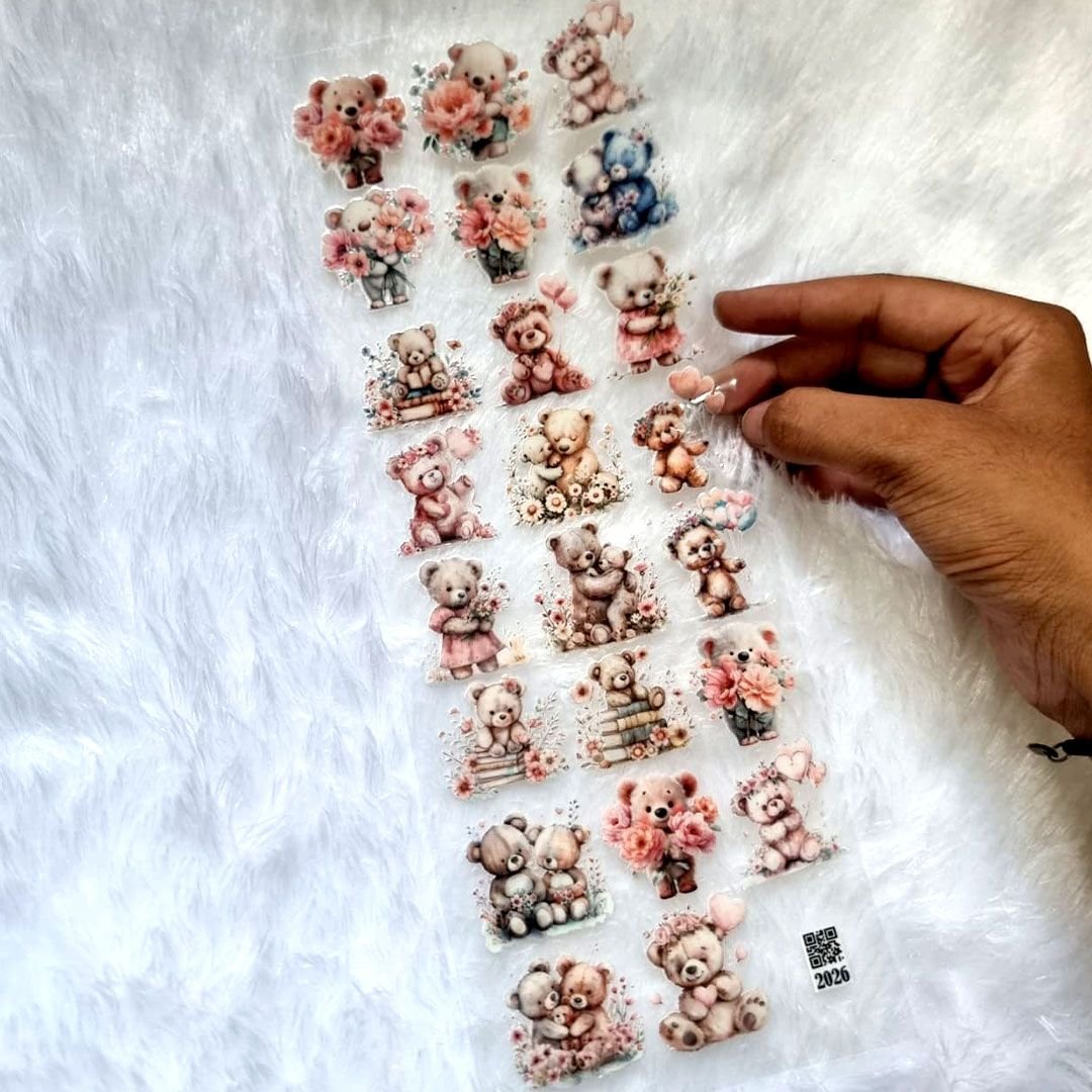 Teddy Bear With Flower UV DTF Sticker For Resin Art