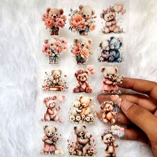 Teddy Bear With Flower UV DTF Sticker For Resin Art hover