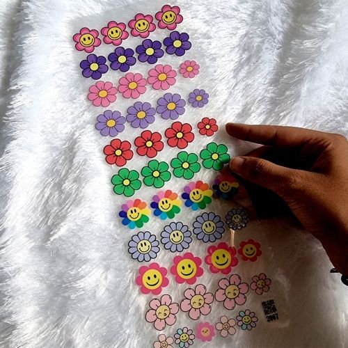 Vibrant Smiley Face Flower UV DTF Stickers