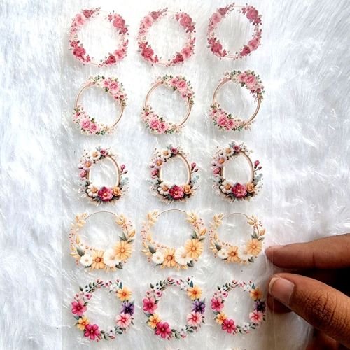 Vintage Floral Round Frame UV DTF Stickers hover