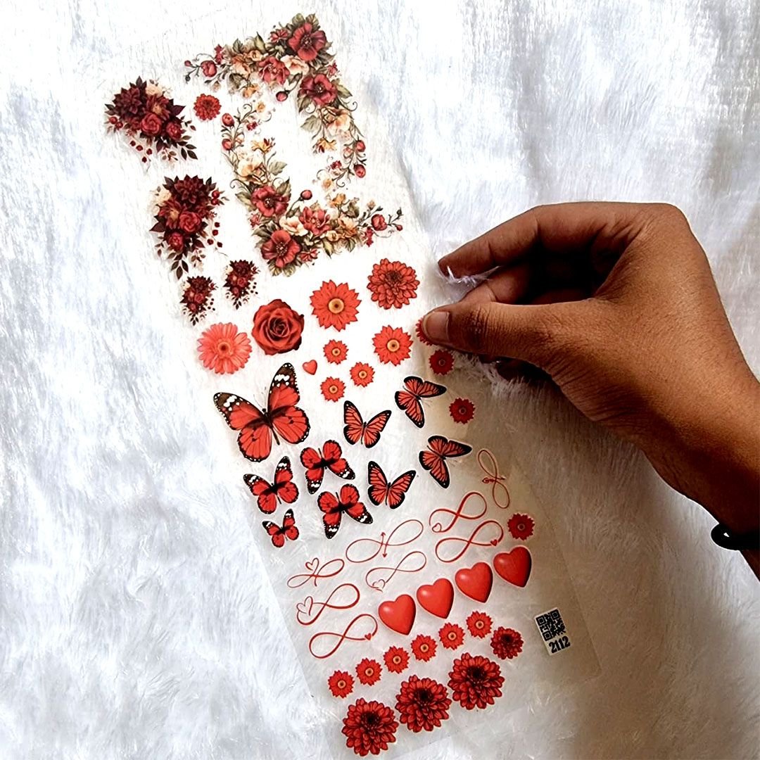 Aesthetic Floral & Butterfly UV DTF Transparent Stickers Sheet