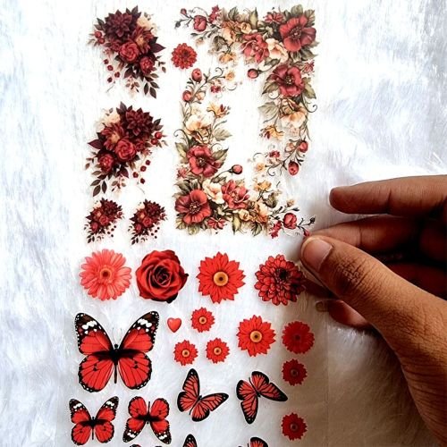 Aesthetic Floral & Butterfly UV DTF Transparent Stickers Sheet hover
