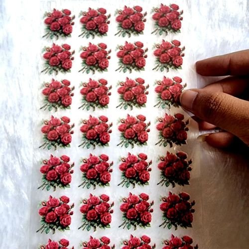 Bouquets Of Red Flowers With Green Foliage UV DTF Sticker Sheet For Resin Art hover