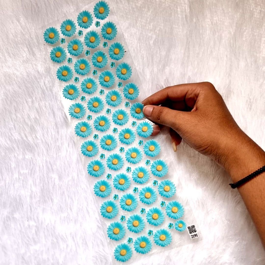 Cute Turquoise Daisy UV DTF Decal Sheet For Resin Art