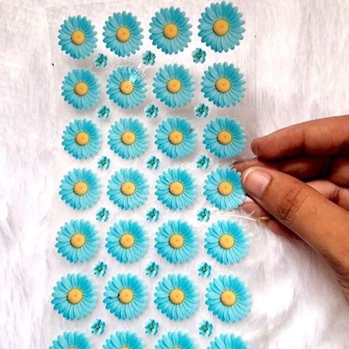 Cute Turquoise Daisy UV DTF Decal Sheet For Resin Art hover