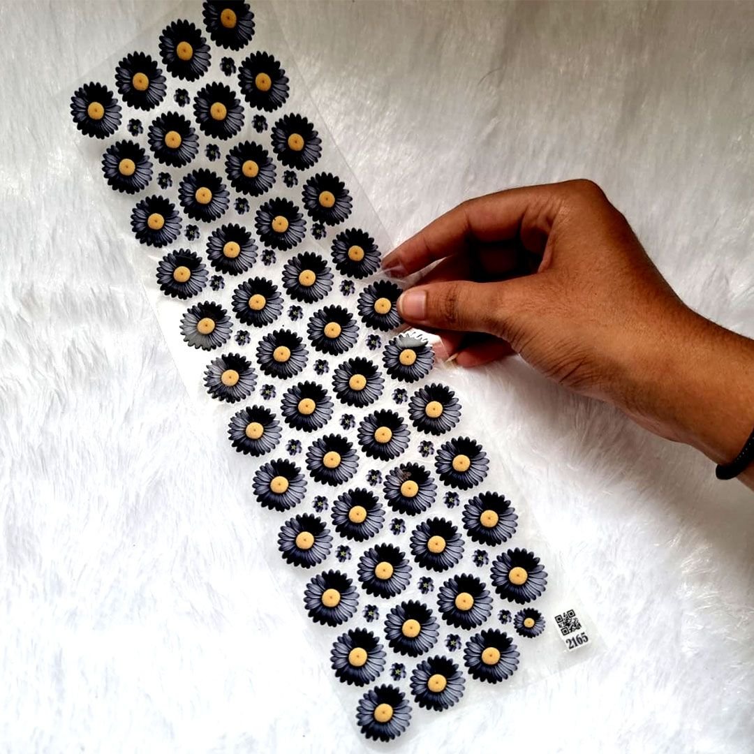 Daisy Black Flowers UV DTF Sticker Sheet