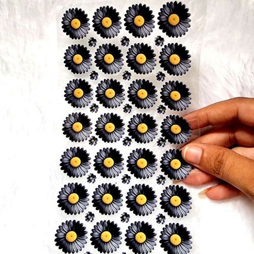 Daisy Black Flowers UV DTF Sticker Sheet hover