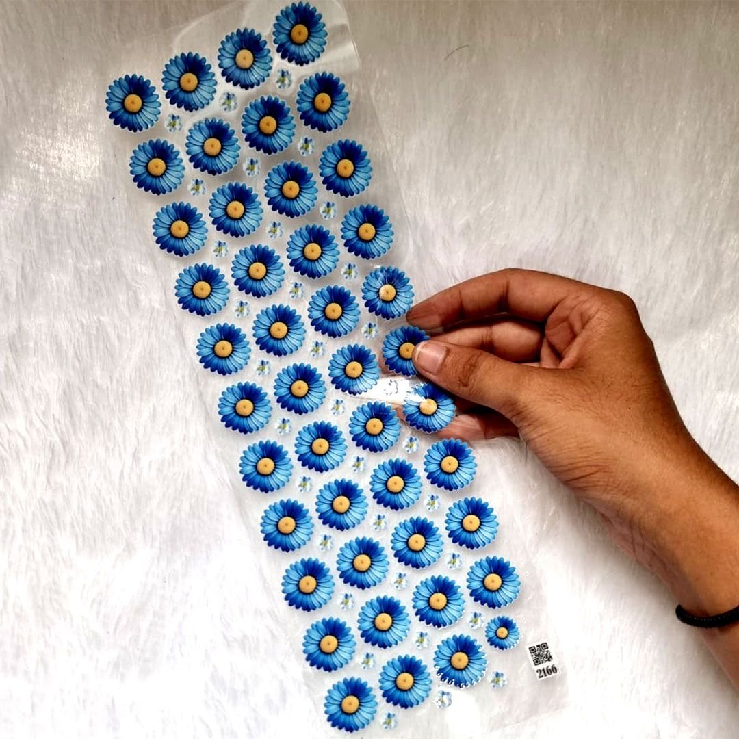 Daisy Dark Blue Flowers UV DTF Sticker Sheet For Resin Craft