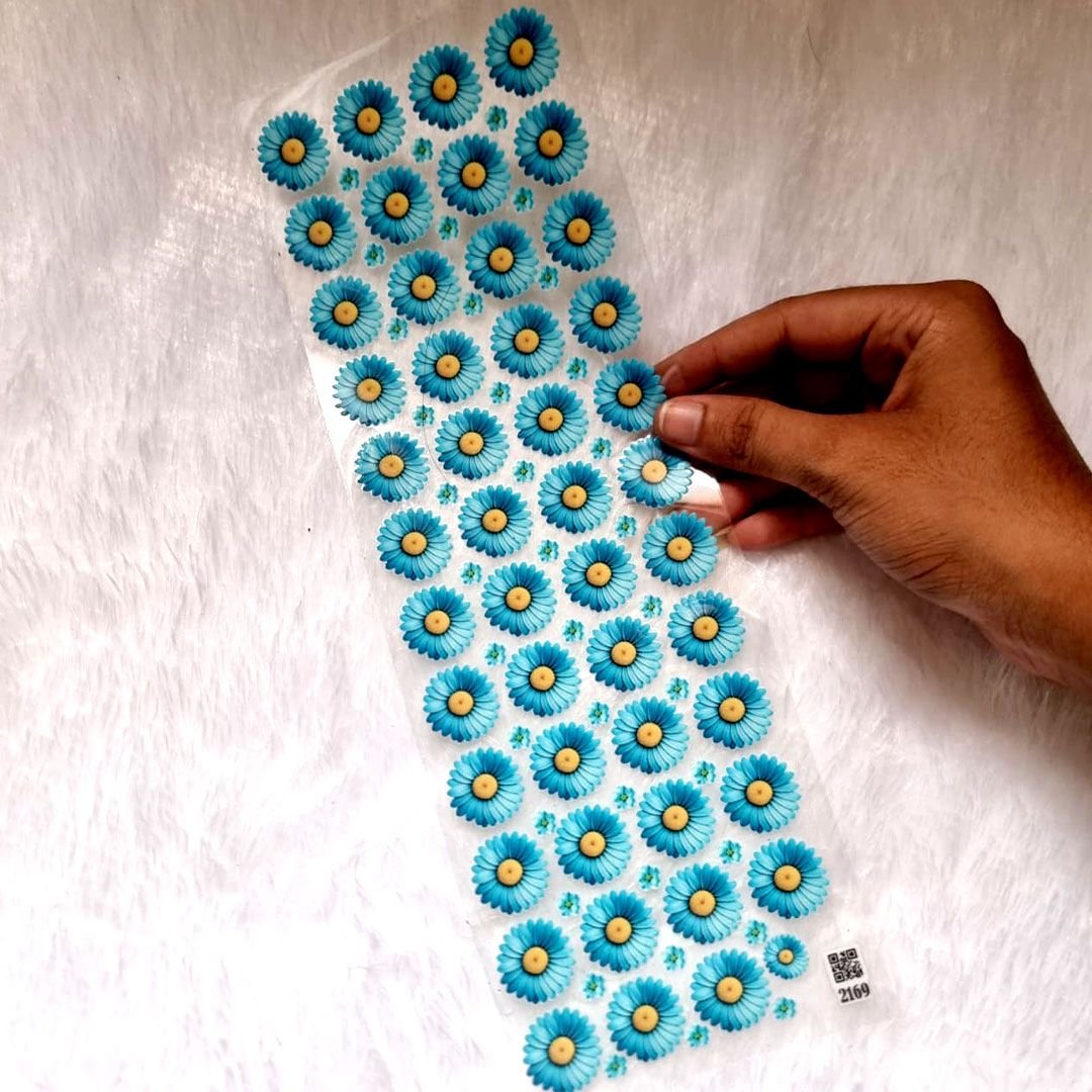 Daisy Ferozi Blue Flowers UV DTF Transparent Sticker Sheet