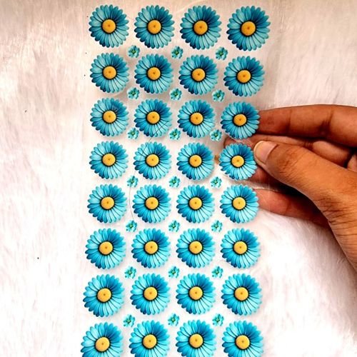 Daisy Ferozi Blue Flowers UV DTF Transparent Sticker Sheet hover