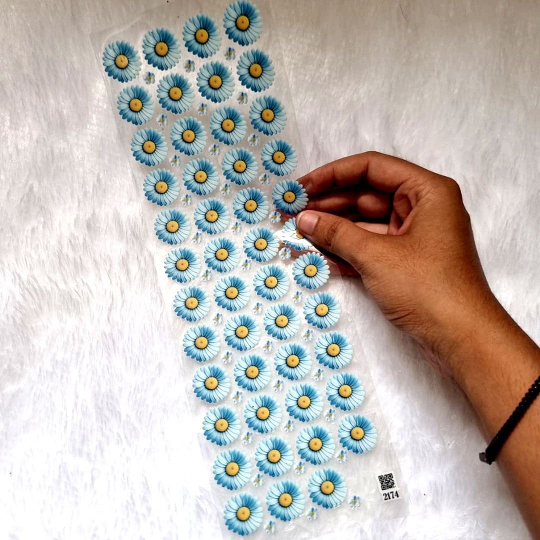 Daisy Light Blue Flowers UV DTF Sticker Sheet