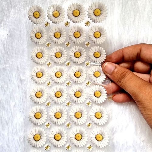 Daisy Off White Flowers UV DTF Transparent Sticker Sheet For Resinart hover