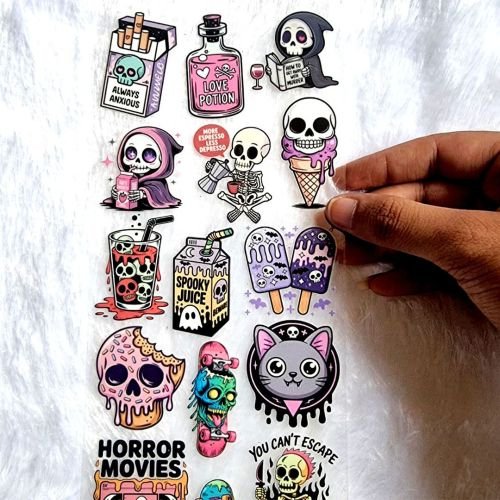 Halloween Theme Kawaii Goth Aesthetic Transparent UV DTF Sticker Sheet hover