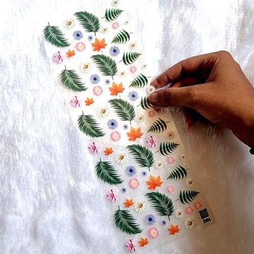 Palm Leaves And Autumn Maple Leaves Premium UV DTF Sticker For Resinart