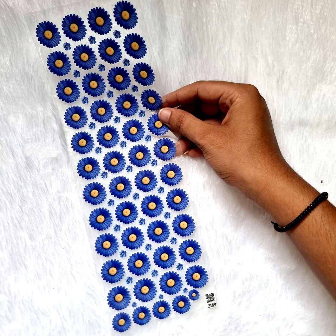Royal Blue Floral UV DTF Decal Sticker Sheet