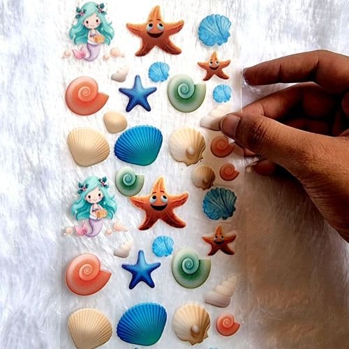 Seashell & Starfish Assorted Designs UV DTF Transparent Sticker Sheet hover