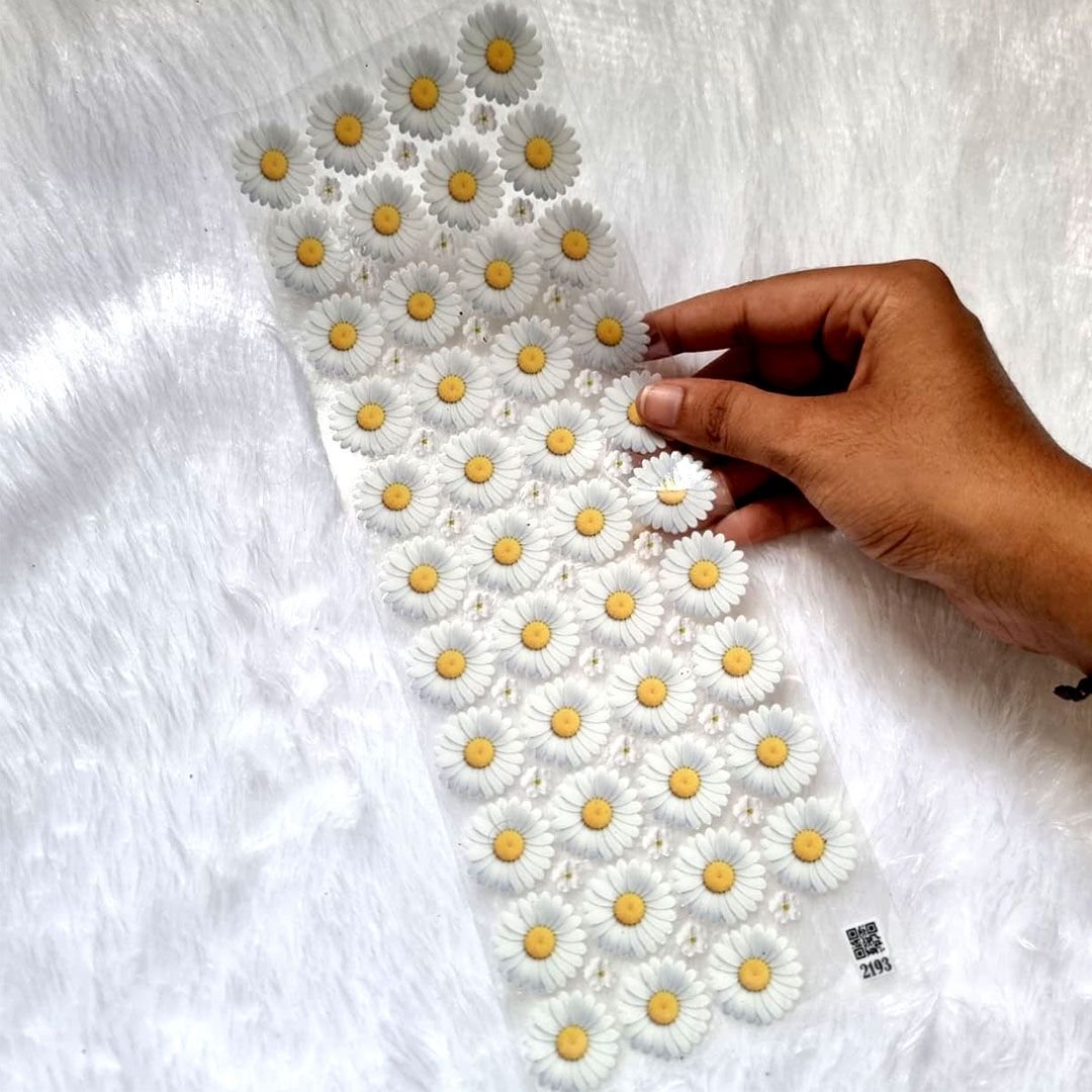 White Daisy Resin Art UV DTF Sticker Sheet