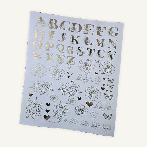 Floral Alphabet & Flowers Golden Embossed Insert Sheet A4 For Resin Art (TR393) hover