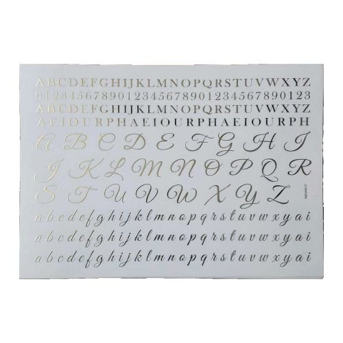 Script Alphabet & Numbers Golden Embossed Insert Sheet A4 For Resin Art (TR405)