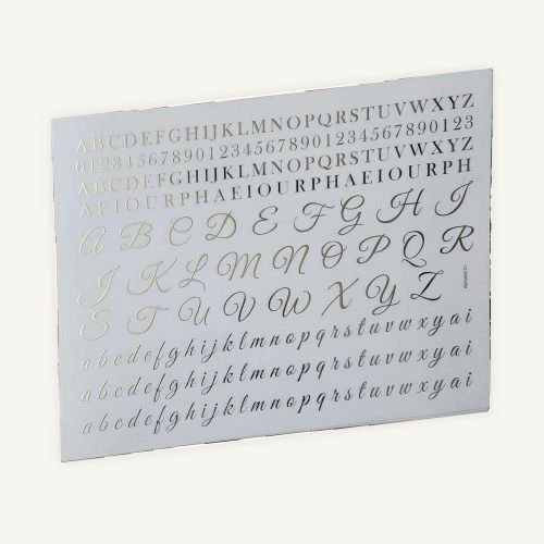 Script Alphabet & Numbers Golden Embossed Insert Sheet A4 For Resin Art (TR405) hover