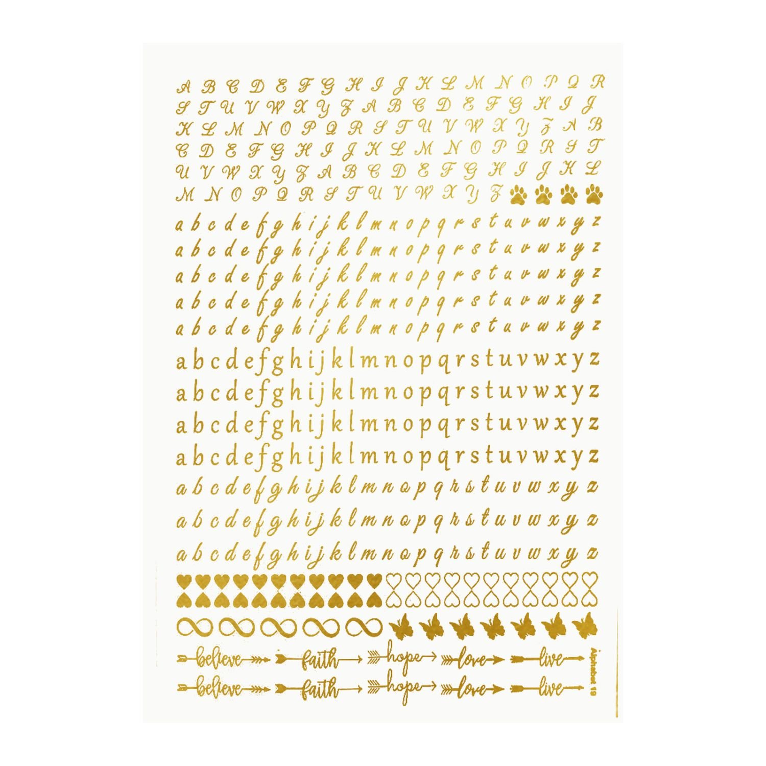 Alphabet & Love Motifs Golden Embossed Insert Sheet A4 For Resin Art (TR808)