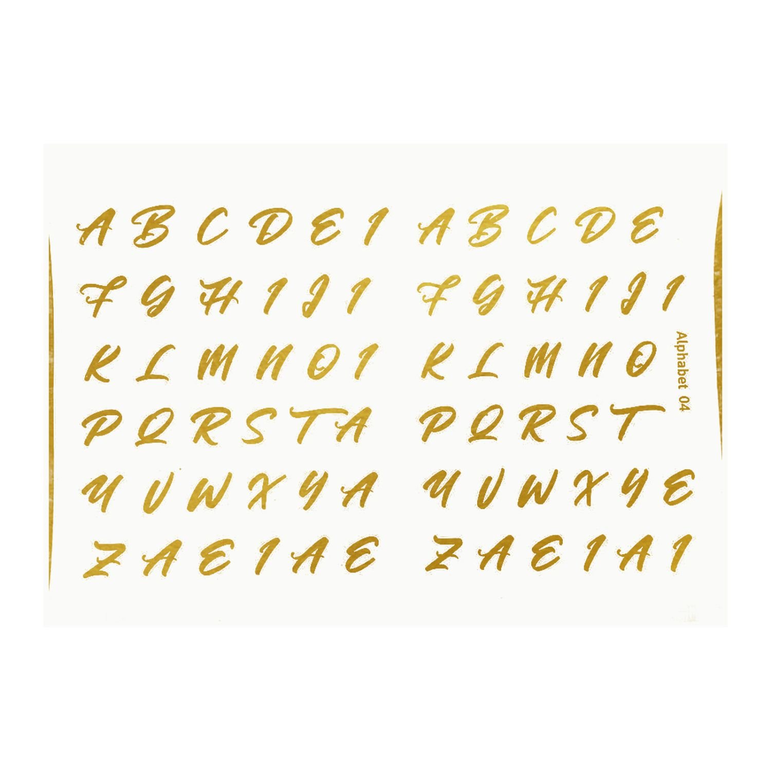 Brush Script Alphabet Golden Embossed Insert Sheet A4 For Resin Art (TR889)