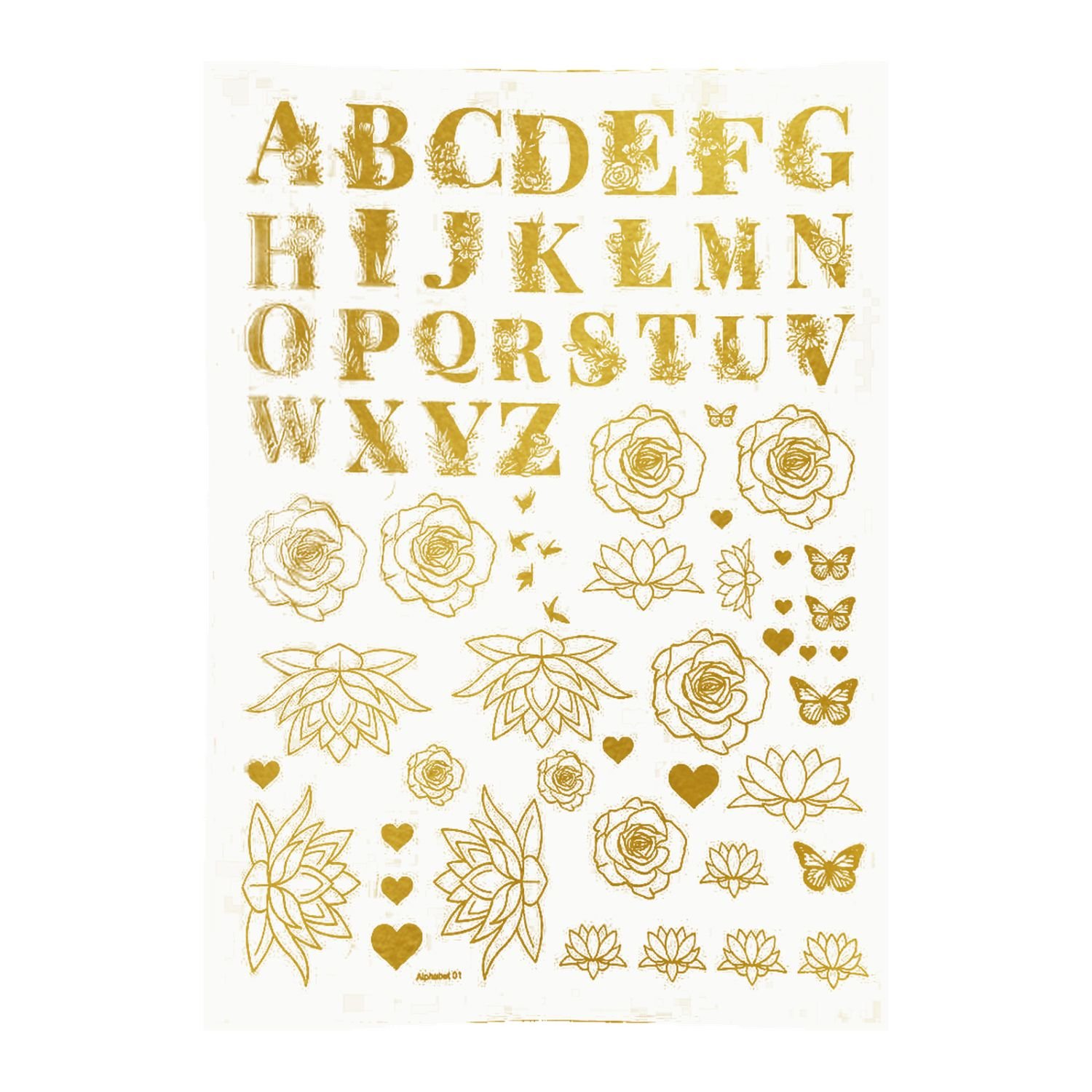 Floral Alphabet & Flowers Golden Embossed Insert Sheet A4 For Resin Art (TR393)