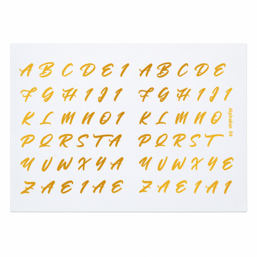 Brush Script Alphabet Golden Embossed Insert Sheet A4 For Resin Art (TR889)