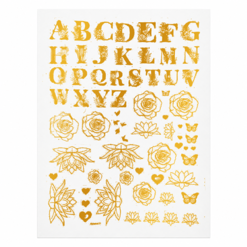 Floral Alphabet & Flowers Golden Embossed Insert Sheet A4 For Resin Art (TR393)