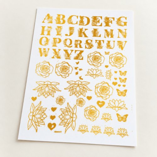Floral Alphabet & Flowers Golden Embossed Insert Sheet A4 For Resin Art (TR393) hover