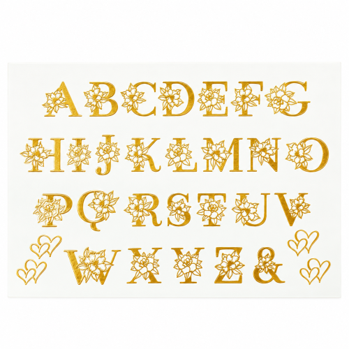 Floral Monogram Alphabet Golden Embossed Insert Sheet A4 For Resin Art (TR406)