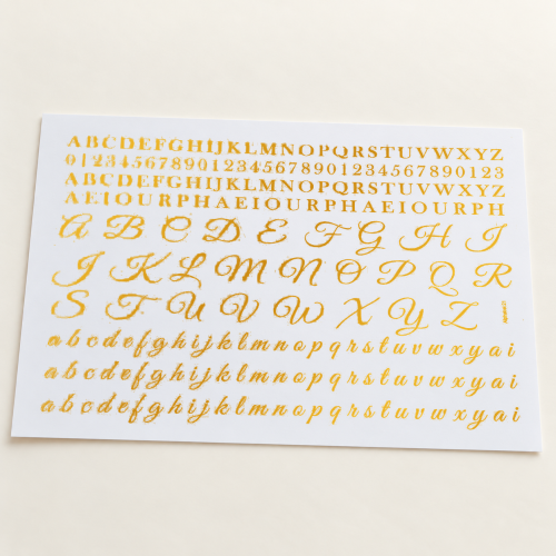 Script Alphabet & Numbers Golden Embossed Insert Sheet A4 For Resin Art (TR405) hover