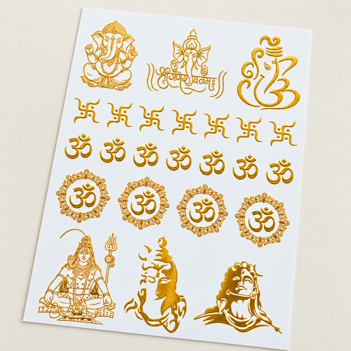 Ganesh, Om & Shiva Golden Embossed Insert Sheet A4 For Resin Art (TR434) hover