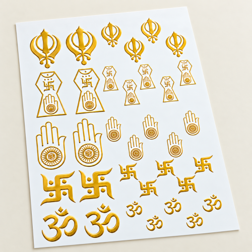 Jain & Sikh Symbols Golden Embossed Insert Sheet A4 For Resin Art (TR437) hover