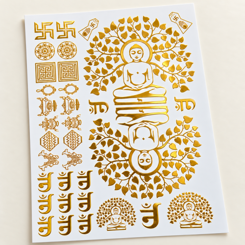 Meditation Tree Motifs Golden Embossed Insert Sheet A4 For Resin Art (TR445) hover