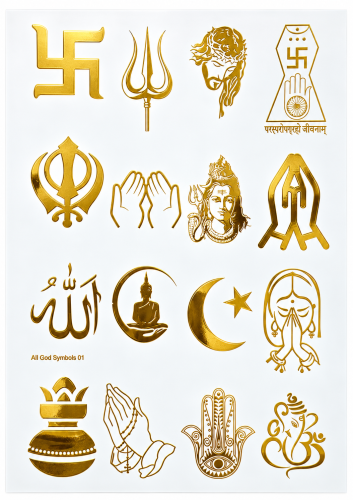 Mixed Religious Symbols Golden Embossed Insert Sheet A4 For Resin Art (TR433)