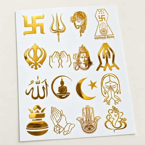 Mixed Religious Symbols Golden Embossed Insert Sheet A4 For Resin Art (TR433) hover
