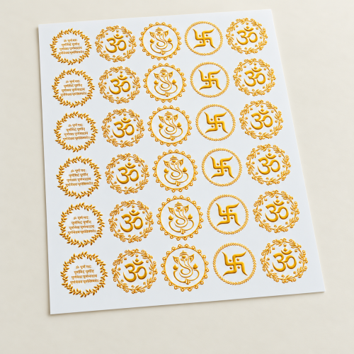 Om, Ganesh & Auspicious Symbols Golden Embossed Insert Sheet A4 For Resin Art (TR435) hover