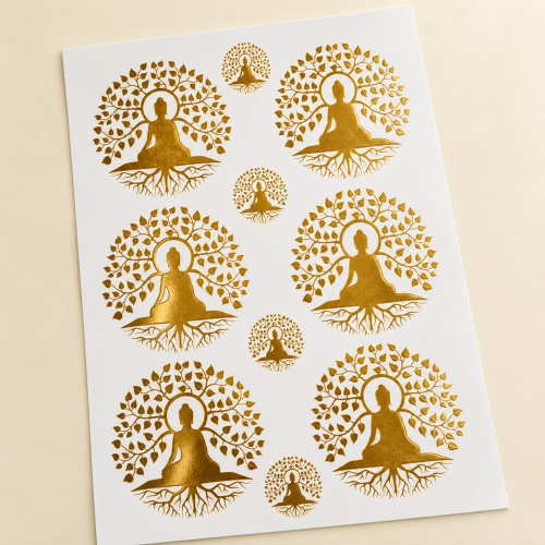 Meditation Tree Assortment Golden Embossed Insert Sheet A4 For Resin Art (TR887) hover